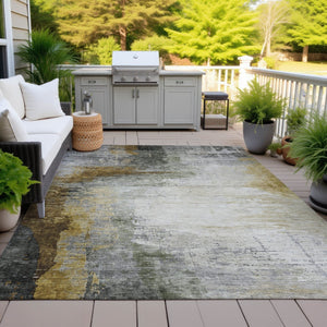 HomeRoots 8' X 10' Stylish Chocolate Beige & Gold Abstract Washable Area Rug for Indoor & Outdoor Spaces 630006
