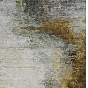 HomeRoots 8' X 10' Stylish Chocolate Beige & Gold Abstract Washable Area Rug for Indoor & Outdoor Spaces 630006