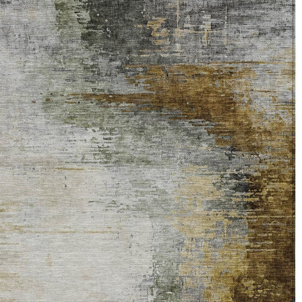 HomeRoots 8' X 10' Stylish Chocolate Beige & Gold Abstract Washable Area Rug for Indoor & Outdoor Spaces 630006