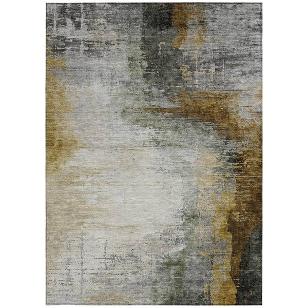 HomeRoots 9' X 12' Stylish Chocolate Beige and Gold Abstract Area Rug - Durable, Washable, Indoor & Outdoor Use! 630007