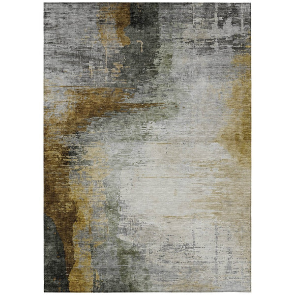 HomeRoots 9' X 12' Stylish Chocolate Beige and Gold Abstract Area Rug - Durable, Washable, Indoor & Outdoor Use! 630007