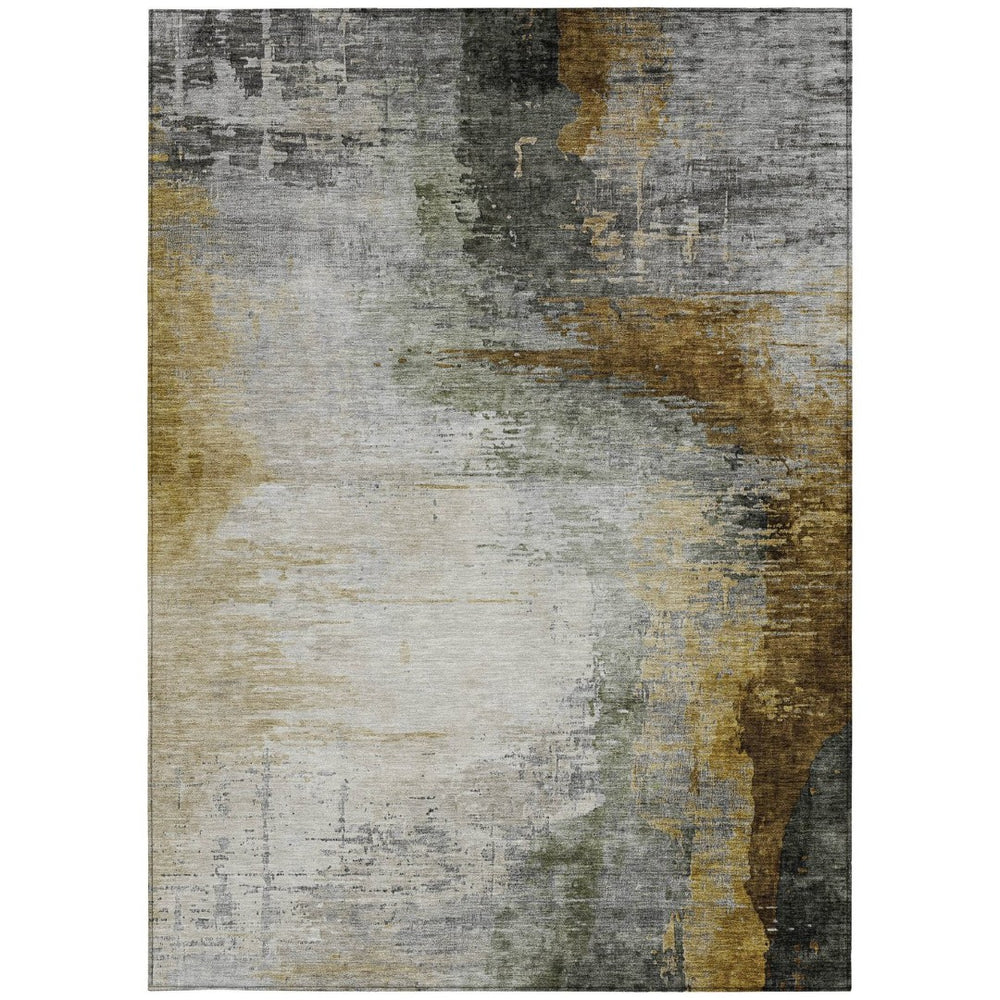 HomeRoots 10' Chocolate Beige & Gold Abstract Area Rug – Washable, Durable, Indoor/Outdoor for High-Traffic Spaces 630008