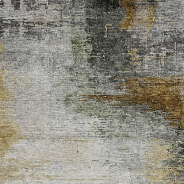 HomeRoots 10' Chocolate Beige & Gold Abstract Area Rug – Washable, Durable, Indoor/Outdoor for High-Traffic Spaces 630008