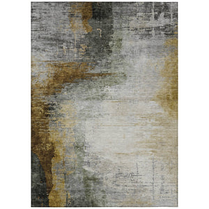 HomeRoots 10' Chocolate Beige & Gold Abstract Area Rug – Washable, Durable, Indoor/Outdoor for High-Traffic Spaces 630008