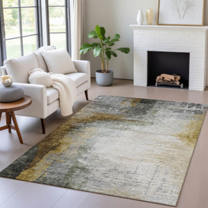 HomeRoots 10' Chocolate Beige & Gold Abstract Area Rug – Washable, Durable, Indoor/Outdoor for High-Traffic Spaces 630008