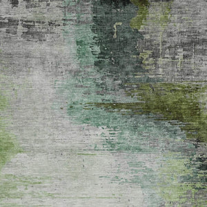 HomeRoots 5' Modern Abstract Area Rug in Green, Charcoal & Silver – Washable, Stain-Resistant for Indoors & Outdoors 630010