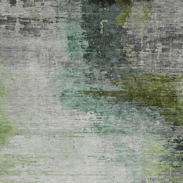 HomeRoots 5' Modern Abstract Area Rug in Green, Charcoal & Silver – Washable, Stain-Resistant for Indoors & Outdoors 630010