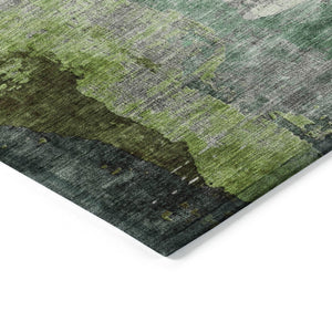 HomeRoots 8' Abstract Round Area Rug in Green, Charcoal & Silver - Washable, Durable for Indoors & Outdoors 630011