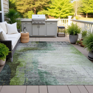 HomeRoots 8' X 10' Green Charcoal Silver Abstract Rug - Stylish, Washable Indoor/Outdoor Design for All Spaces 630012