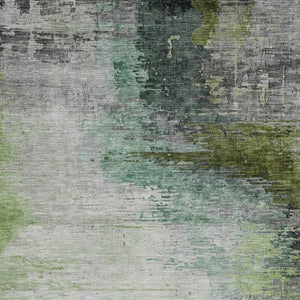 HomeRoots 8' X 10' Green Charcoal Silver Abstract Rug - Stylish, Washable Indoor/Outdoor Design for All Spaces 630012