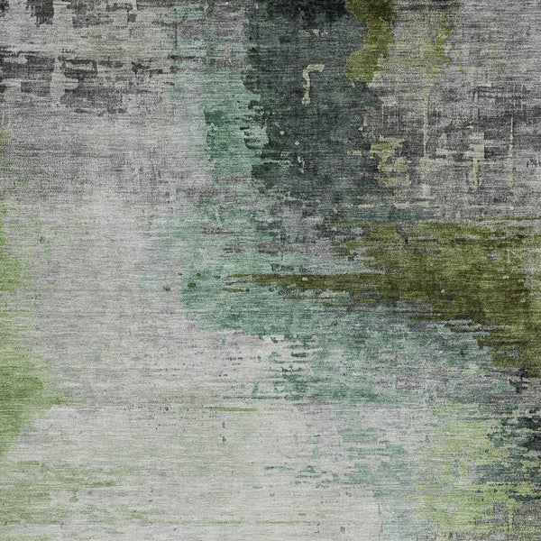 HomeRoots 8' X 10' Green Charcoal Silver Abstract Rug - Stylish, Washable Indoor/Outdoor Design for All Spaces 630012