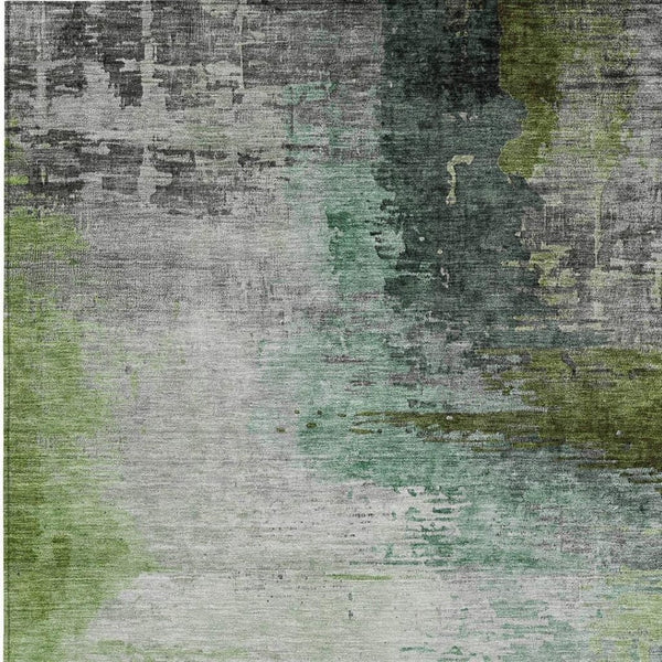 HomeRoots 9' X 12' Washable Abstract Area Rug in Green, Charcoal & Silver - Perfect for Indoor & Outdoor Use! 630013