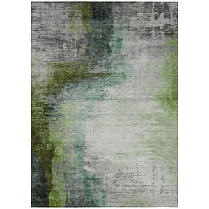 HomeRoots 9' X 12' Washable Abstract Area Rug in Green, Charcoal & Silver - Perfect for Indoor & Outdoor Use! 630013