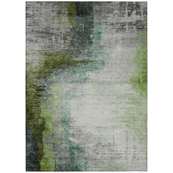HomeRoots 9' X 12' Washable Abstract Area Rug in Green, Charcoal & Silver - Perfect for Indoor & Outdoor Use! 630013