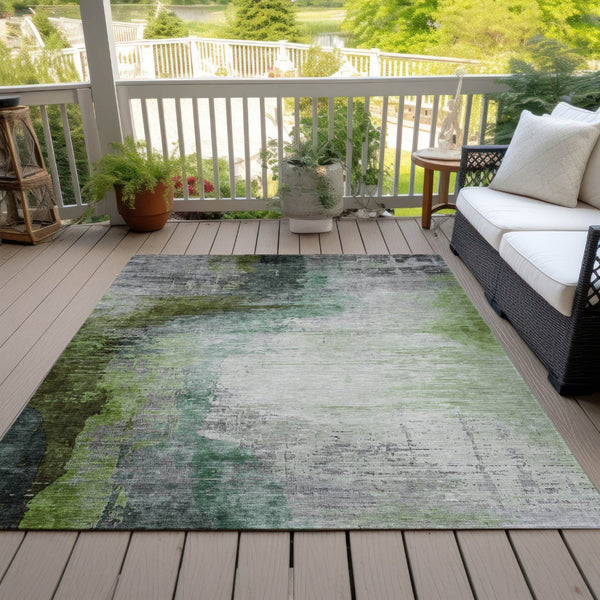 HomeRoots 9' X 12' Washable Abstract Area Rug in Green, Charcoal & Silver - Perfect for Indoor & Outdoor Use! 630013