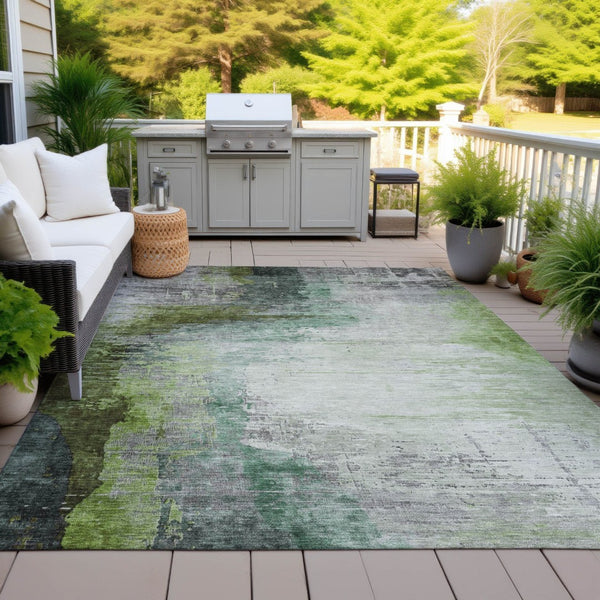 HomeRoots 10' Modern Green Charcoal & Silver Abstract Washable Area Rug for Indoor & Outdoor Spaces 630014