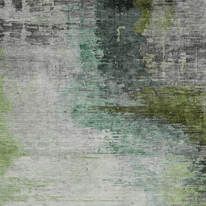 HomeRoots 10' Modern Green Charcoal & Silver Abstract Washable Area Rug for Indoor & Outdoor Spaces 630014