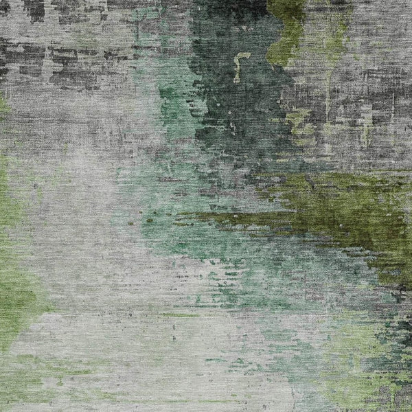 HomeRoots 10' Modern Green Charcoal & Silver Abstract Washable Area Rug for Indoor & Outdoor Spaces 630014