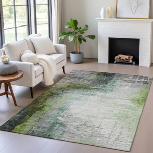 HomeRoots 10' Modern Green Charcoal & Silver Abstract Washable Area Rug for Indoor & Outdoor Spaces 630014