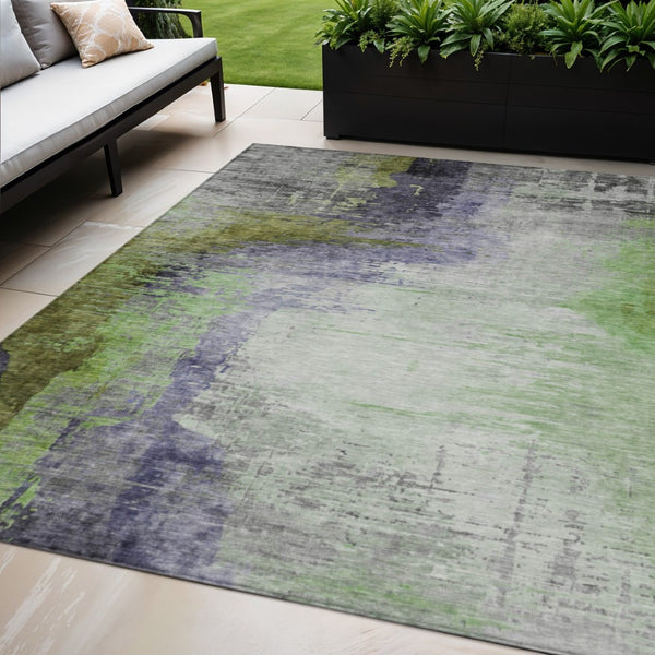 HomeRoots 5' X 8' Abstract Washable Indoor Outdoor Area Rug in Plum, Green & Silver – Stylish & Durable Accent 630016