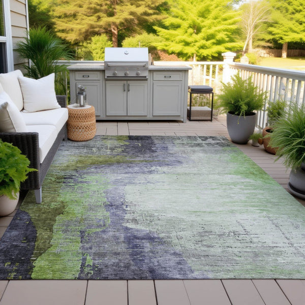 HomeRoots 5' X 8' Abstract Washable Indoor Outdoor Area Rug in Plum, Green & Silver – Stylish & Durable Accent 630016