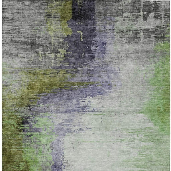 HomeRoots 5' X 8' Abstract Washable Indoor Outdoor Area Rug in Plum, Green & Silver – Stylish & Durable Accent 630016