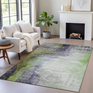 HomeRoots 5' X 8' Abstract Washable Indoor Outdoor Area Rug in Plum, Green & Silver – Stylish & Durable Accent 630016