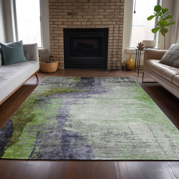 HomeRoots 5' X 8' Abstract Washable Indoor Outdoor Area Rug in Plum, Green & Silver – Stylish & Durable Accent 630016