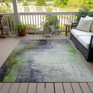 HomeRoots 5' X 8' Abstract Washable Indoor Outdoor Area Rug in Plum, Green & Silver – Stylish & Durable Accent 630016
