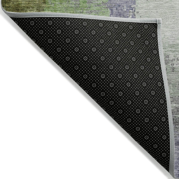 HomeRoots 8' Round Abstract Area Rug in Plum, Green & Silver - Washable, Durable, Indoor/Outdoor Design 630017