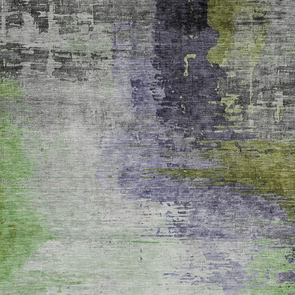 HomeRoots 8' X 10' Stylish Plum Green Silver Abstract Washable Area Rug for Indoor & Outdoor Spaces 630018