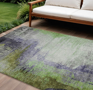 HomeRoots 9' Washable Abstract Area Rug in Plum, Green & Silver - Indoor/Outdoor Durability for Any Space 630019