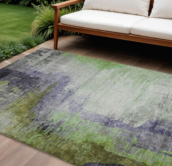 HomeRoots 9' Washable Abstract Area Rug in Plum, Green & Silver - Indoor/Outdoor Durability for Any Space 630019