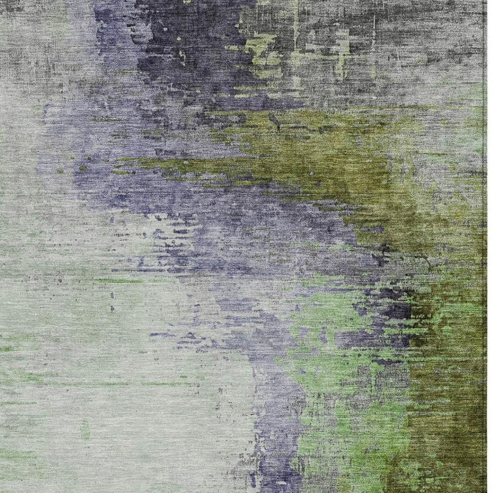 HomeRoots 10' Abstract Plum Green & Silver Indoor Outdoor Area Rug - Stylish, Washable, Durable & Easy Care! 630020