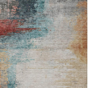 HomeRoots 5' Washable Teal Blue, Mauve & Beige Abstract Area Rug - Durable Indoor/Outdoor Style for All Spaces 630022