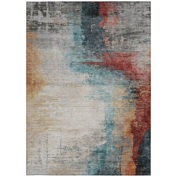 HomeRoots 5' Washable Teal Blue, Mauve & Beige Abstract Area Rug - Durable Indoor/Outdoor Style for All Spaces 630022
