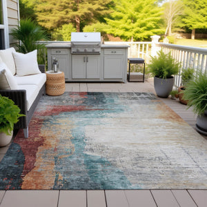 HomeRoots 5' Washable Teal Blue, Mauve & Beige Abstract Area Rug - Durable Indoor/Outdoor Style for All Spaces 630022