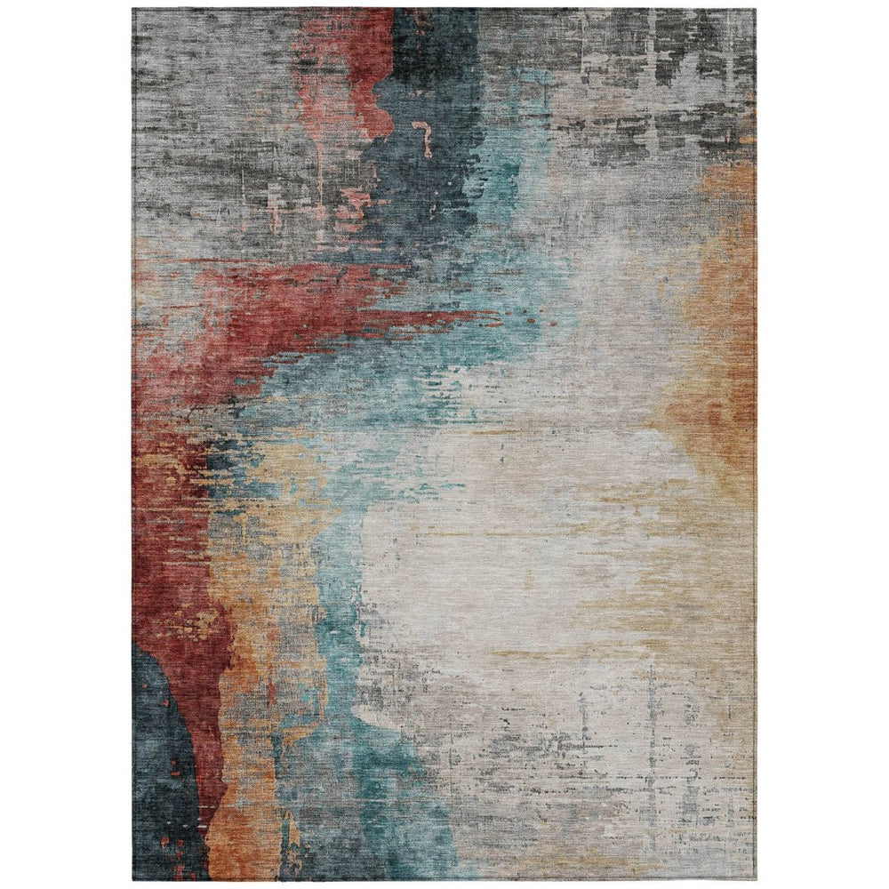 HomeRoots 5' Washable Teal Blue, Mauve & Beige Abstract Area Rug - Durable Indoor/Outdoor Style for All Spaces 630022