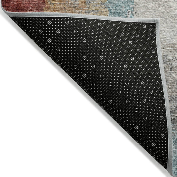 HomeRoots 5' Washable Teal Blue, Mauve & Beige Abstract Area Rug - Durable Indoor/Outdoor Style for All Spaces 630022