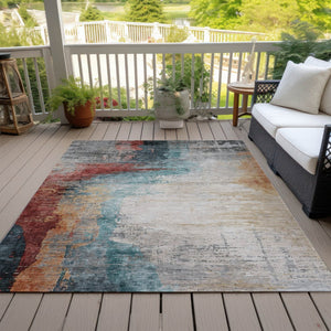 HomeRoots 5' Washable Teal Blue, Mauve & Beige Abstract Area Rug - Durable Indoor/Outdoor Style for All Spaces 630022