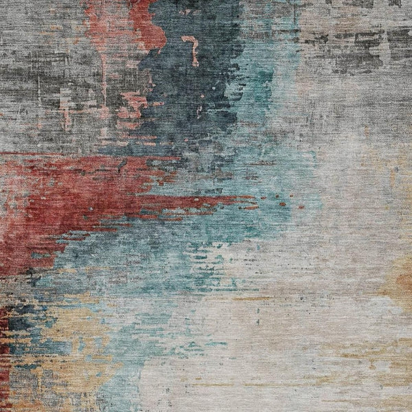 HomeRoots 8' X 10' Washable Indoor Outdoor Area Rug in Teal, Blue, Mauve & Beige - Modern Abstract Design! 630024