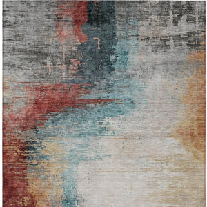 HomeRoots 8' X 10' Washable Indoor Outdoor Area Rug in Teal, Blue, Mauve & Beige - Modern Abstract Design! 630024
