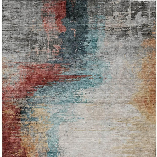 HomeRoots 8' X 10' Washable Indoor Outdoor Area Rug in Teal, Blue, Mauve & Beige - Modern Abstract Design! 630024