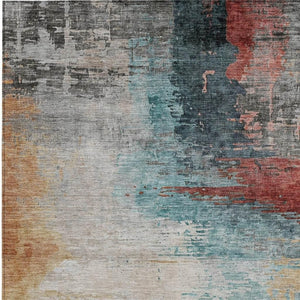 HomeRoots 9' X 12' Abstract Area Rug in Teal Blue, Mauve & Beige - Machine Washable for Indoor/Outdoor Use 630025