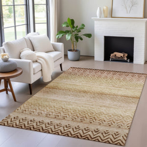 HomeRoots 5' Geometric Beige and Brown Washable Area Rug for Indoor/Outdoor Use - Stylish, Durable, Easy Care 630028