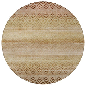 HomeRoots 8' Beige and Brown Round Geometric Area Rug - Washable, Durable, Stylish for Indoor & Outdoor Use 630029