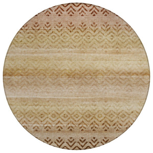 HomeRoots 8' Beige and Brown Round Geometric Area Rug - Washable, Durable, Stylish for Indoor & Outdoor Use 630029