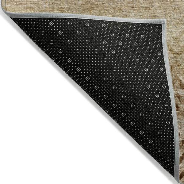 HomeRoots 8' Beige and Brown Round Geometric Area Rug - Washable, Durable, Stylish for Indoor & Outdoor Use 630029