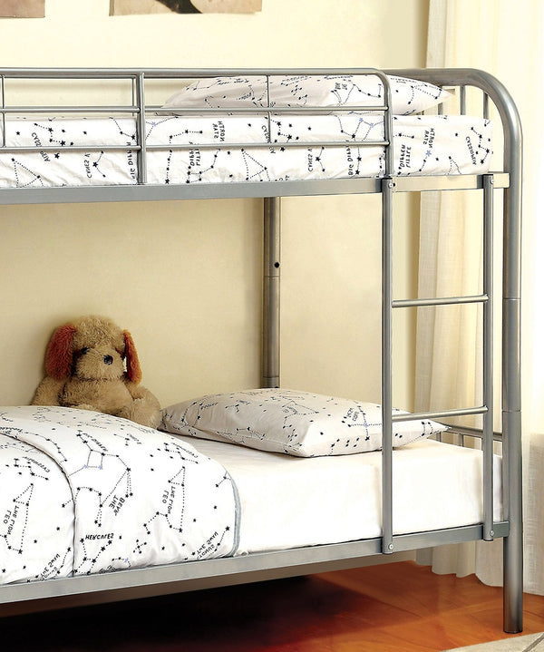 English Elm Silver Twin-Over-Twin Metal Bunk Bed 79"W x 61"H Contemporary Silver Finish Sturdy Rails Ladder Safety B2741P353740