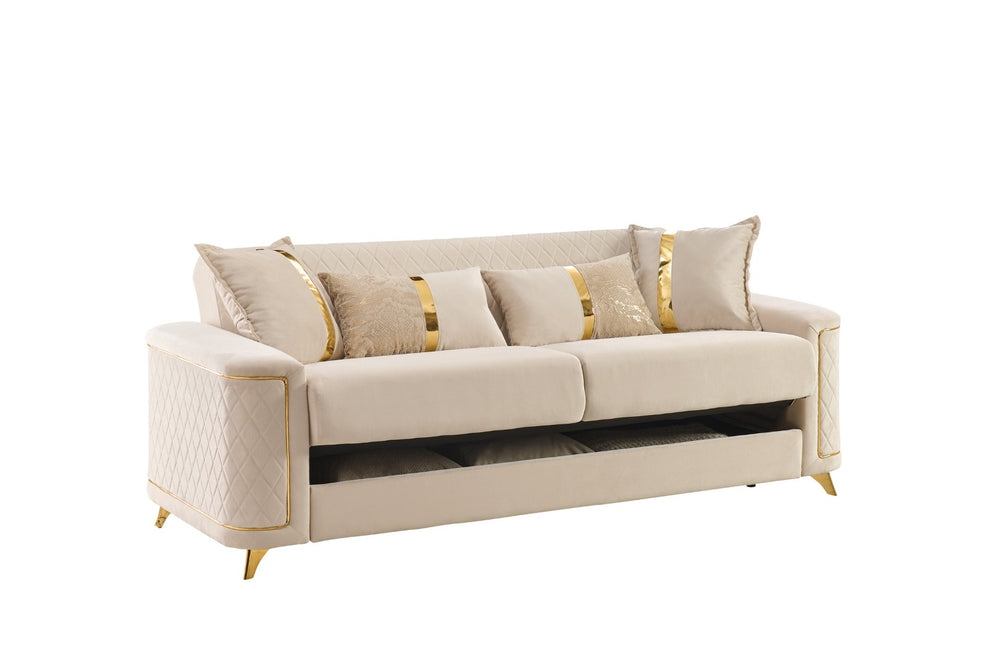 English Elm Lisa Three Seat Sofa with Birch Frame Pocket Coil Cushions and Gold Steel Legs B009S02242
